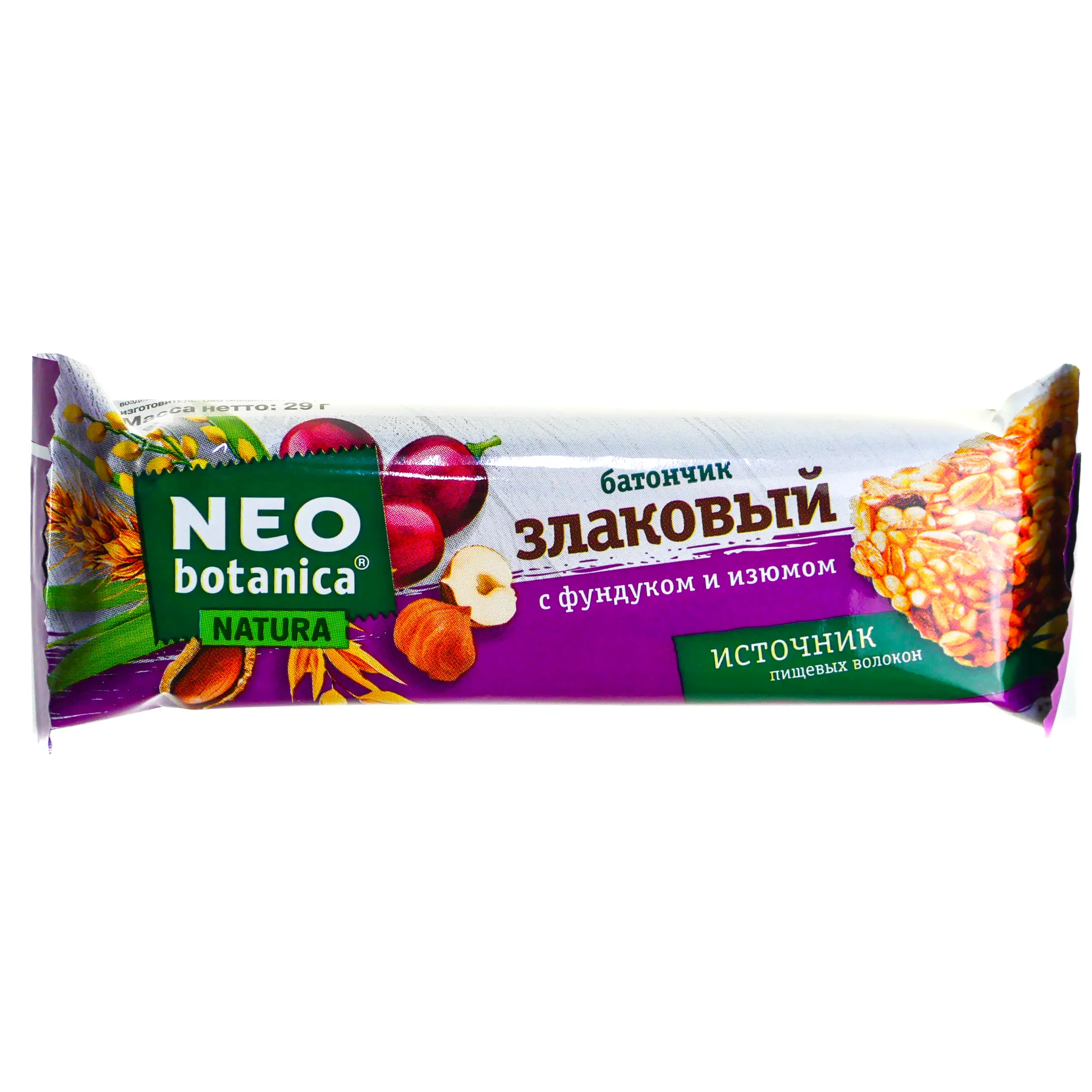 Батончик злаковый Neo botanica (Нео Ботаника) Natura 29г арахис-фундук-изюм-0