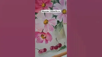 21mF Букет. Цветы в вазе. Розовая космея. Масло холст